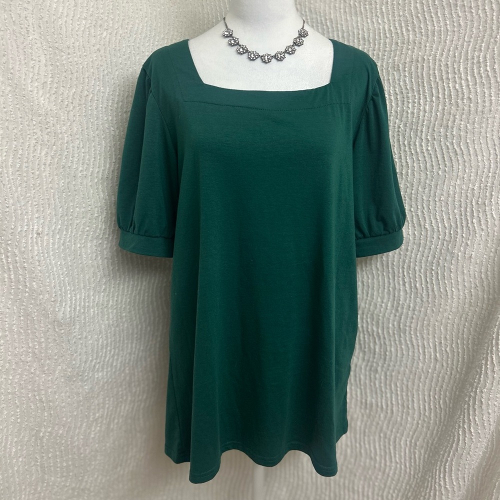 Adreamly Blouse Women’s Size Large Green Square Neck Business Casual Top